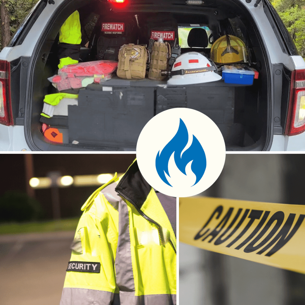 a car with supplies used by trained fire watch professionals