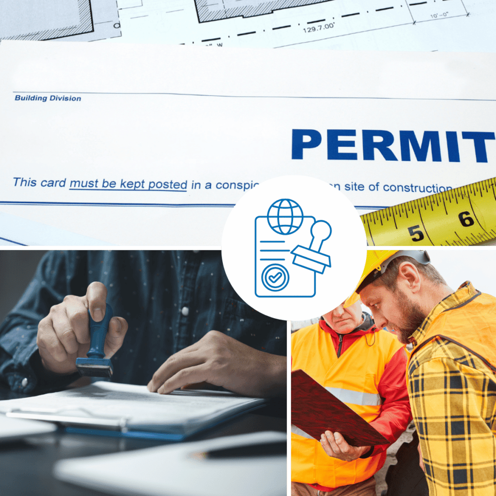 a collage showing men getting permits